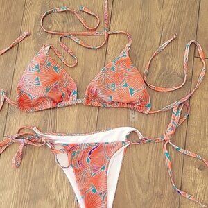 GREEN AND ORANGE  CHEEKY BIKINI SET